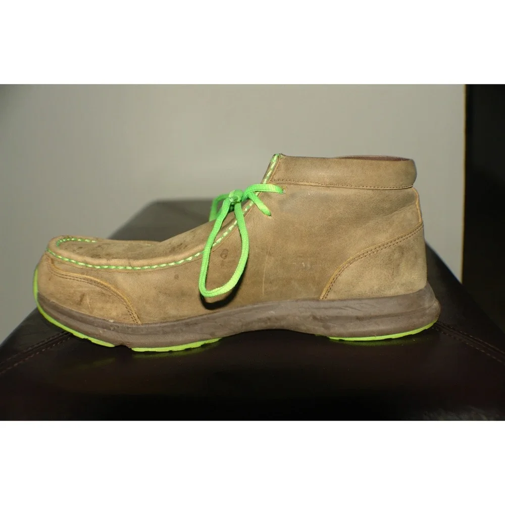 Ariat Spitfire Mens Brown Leather Chukka Boots Lime Green Accents Moc Toe